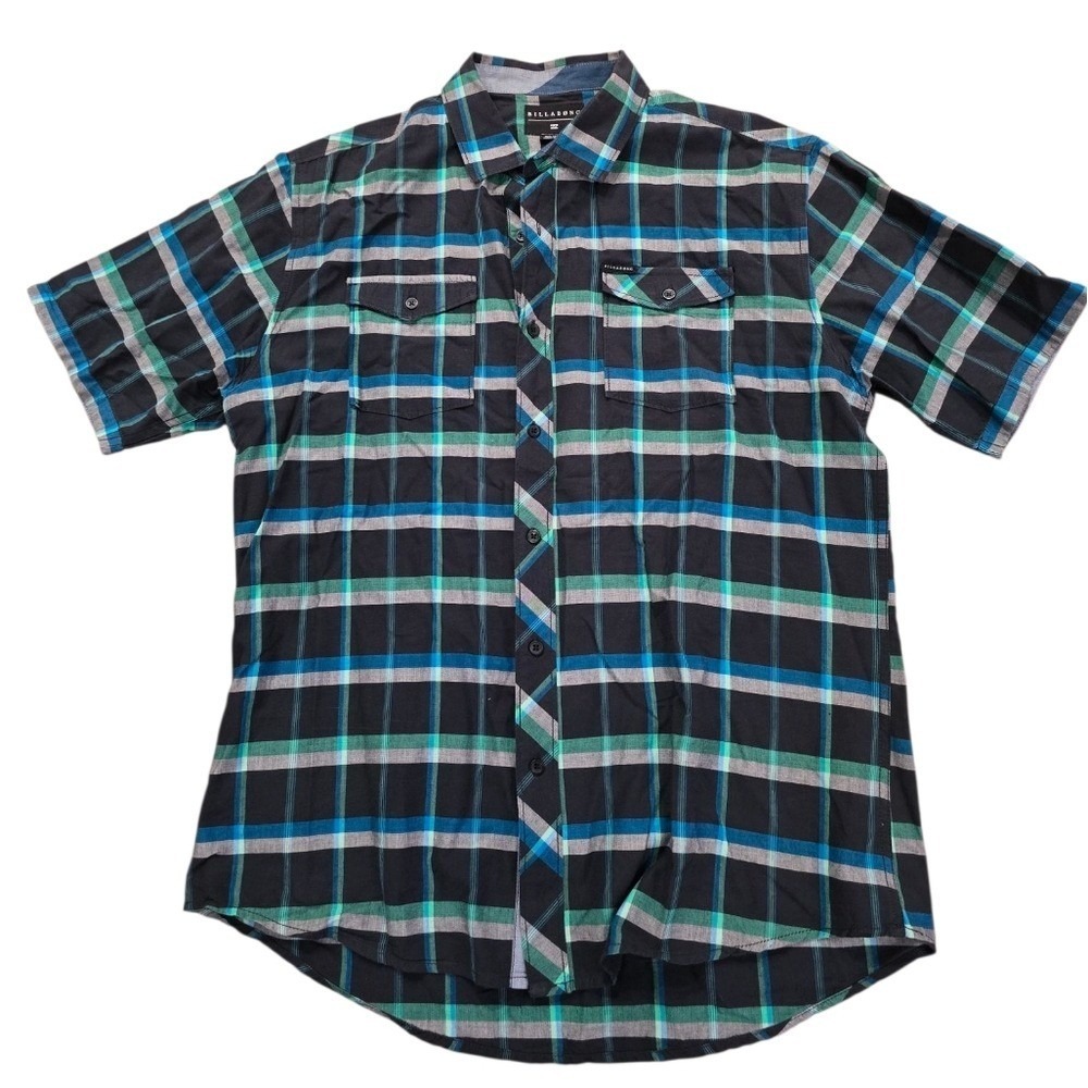 Billabong Short Sleeve Men's button down Blue Plaid Y2k Size L